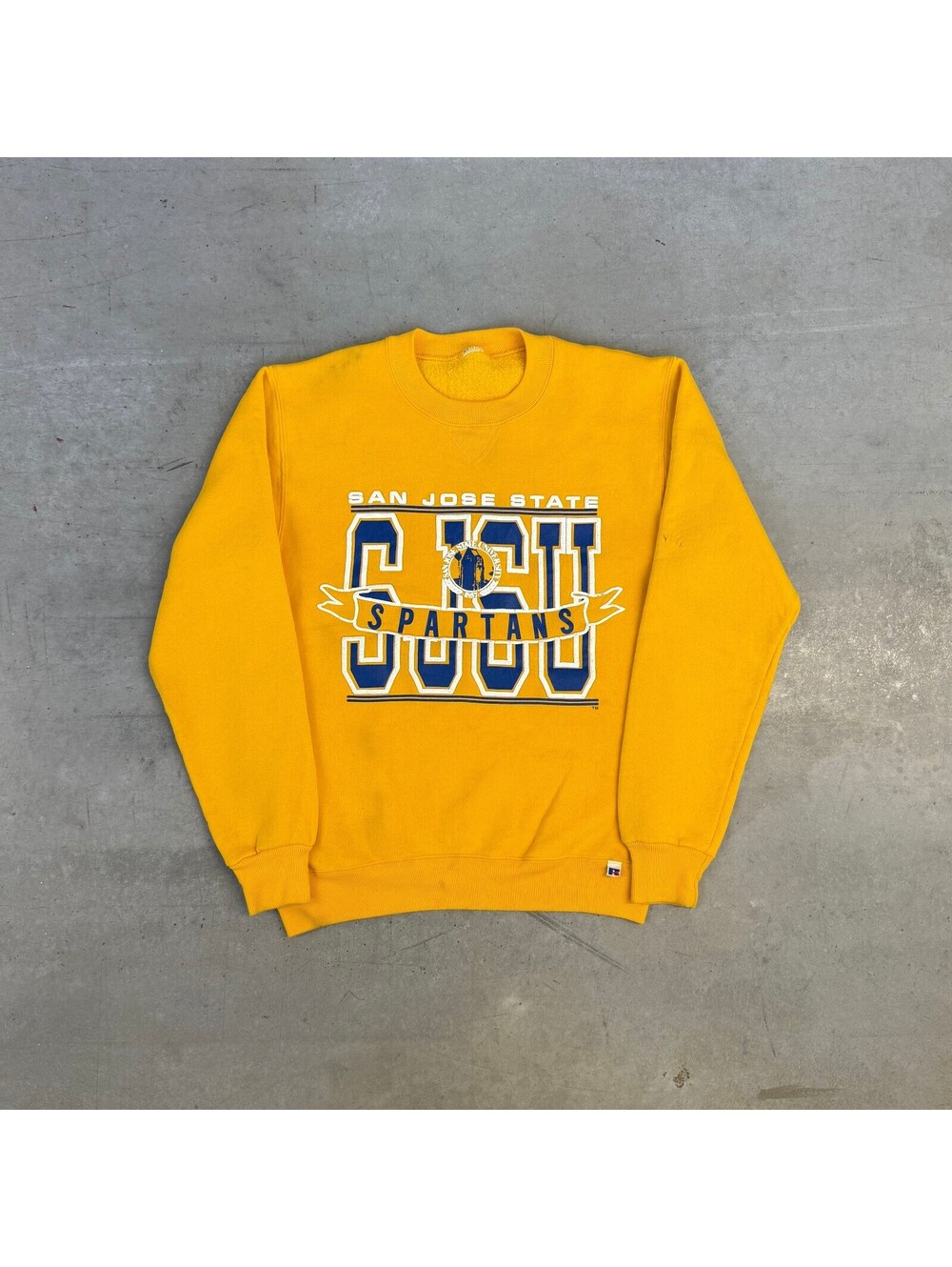 Vintage 90s San Jose State Spartans Spellout Graphic Sweatshirt Yellow Medium